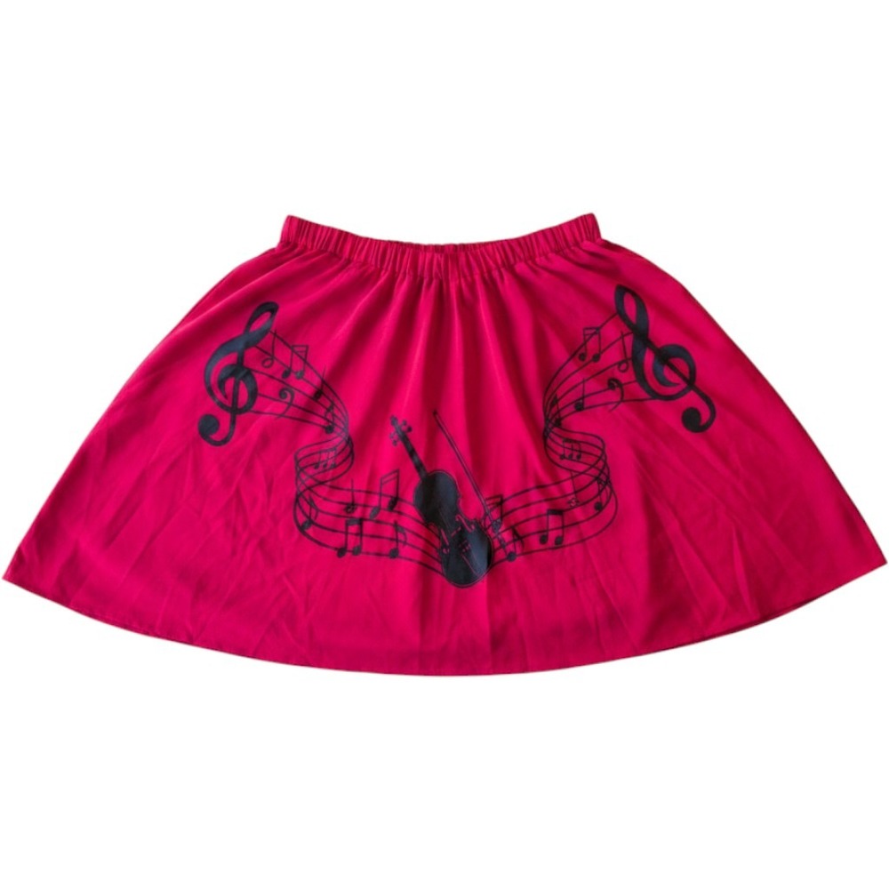 Musical Notes Violin Print A-Line Skirt Elastic Waist Artsy Hippie Twee Retro